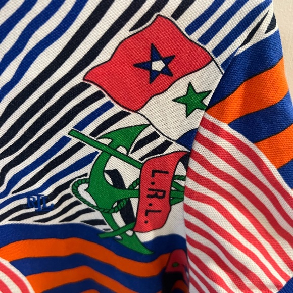Lauren Ralph Lauren Print Piqué Polo Shirt multi-colored Sapphire Star women’s L - Picture 7 of 10